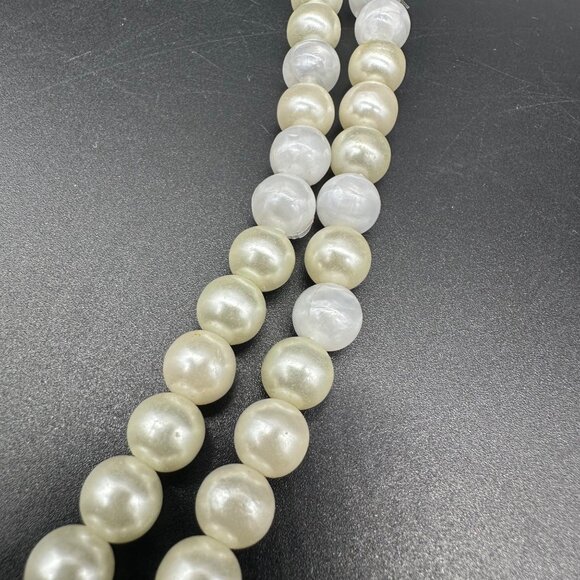 Vintage Cloisonne Floral Faux Pearl Necklace Earrings Set Heart Beads Blue Black - Picture 7 of 9